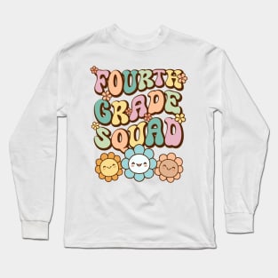 Groovy Fourth Grade Squad Back To School Cute  Flower Retro Vintage Long Sleeve T-Shirt